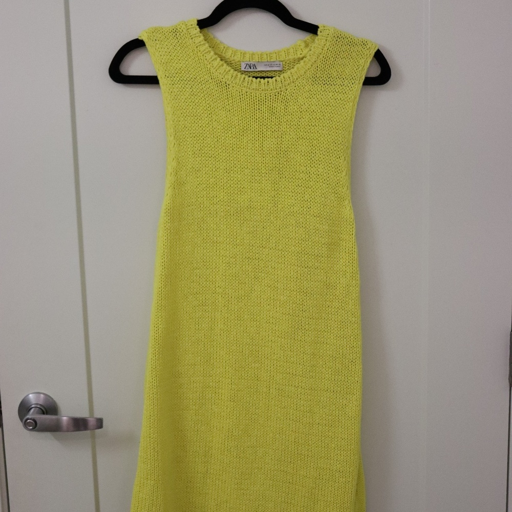 ZARA Yellow Crochet Knit Mini Sleeveless Dress
